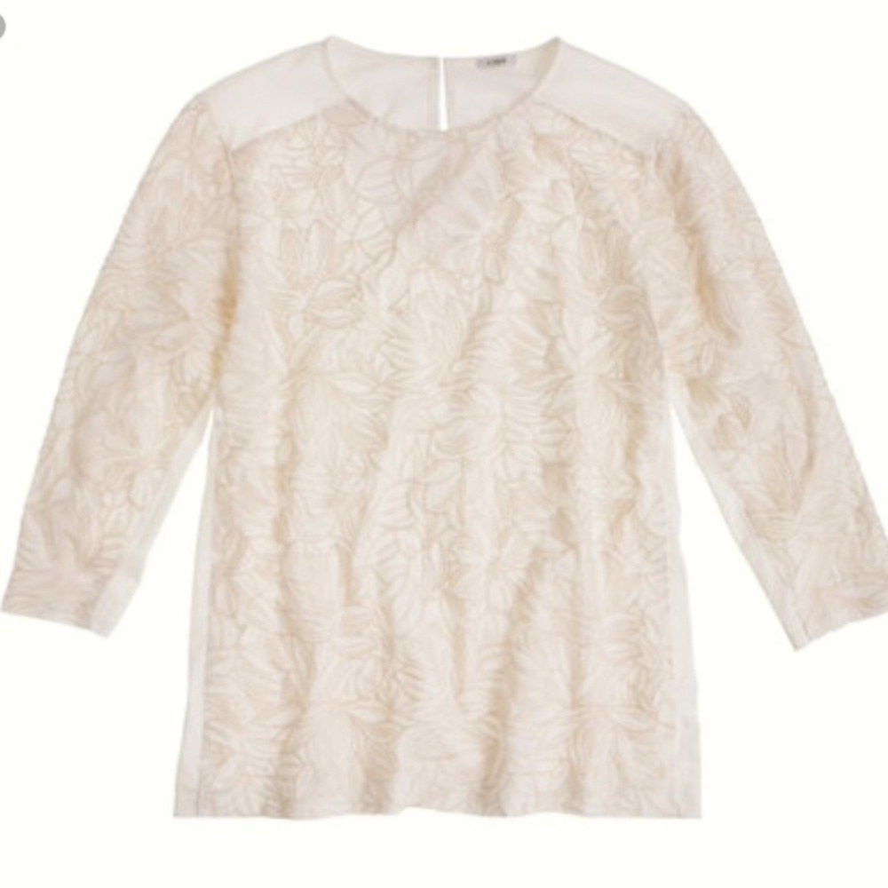 J. Crew Ivory Embroidered Wild Flower Top